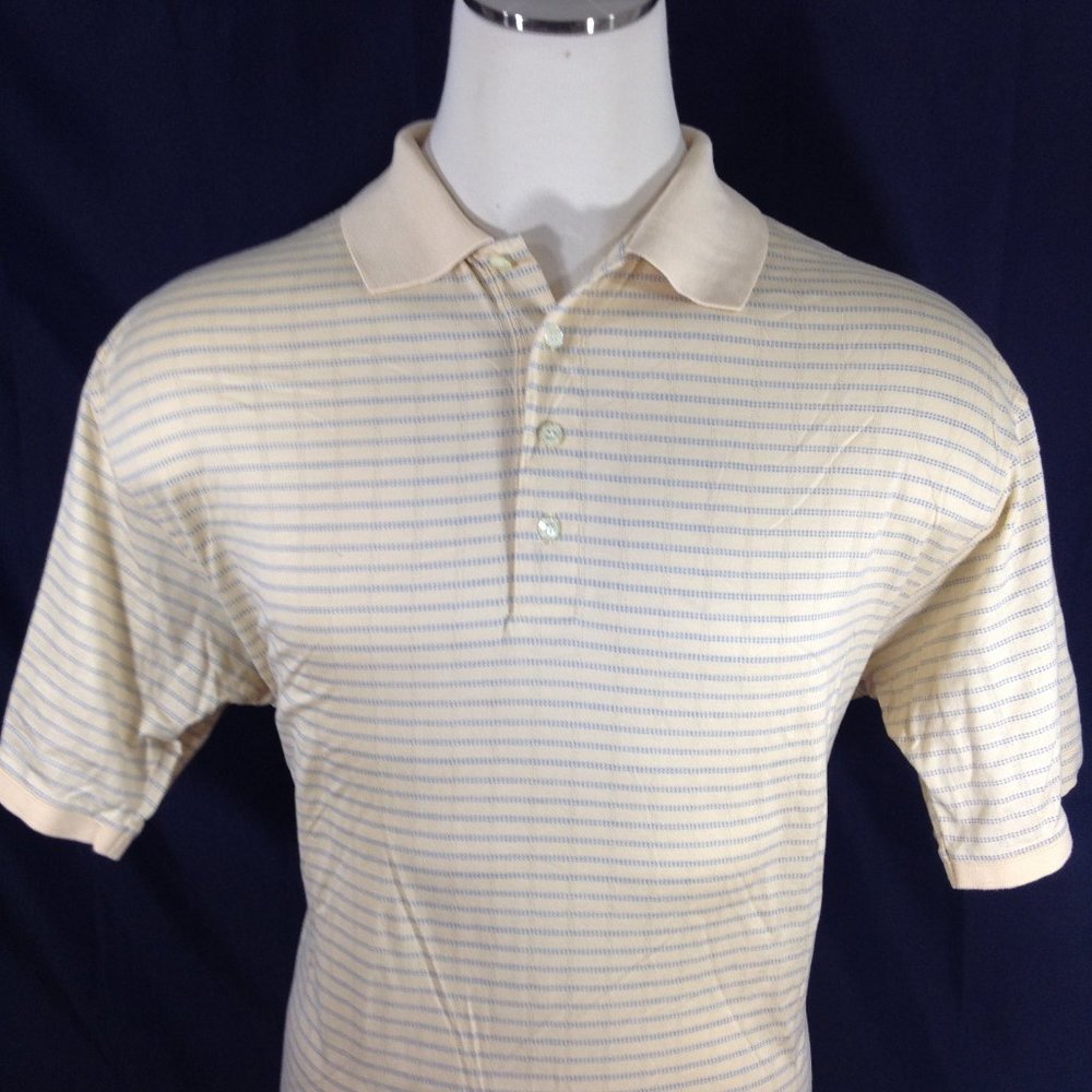 Byron Nelson Mens Polo Golf Shirt Yellow & Blue Stripes Sz Large